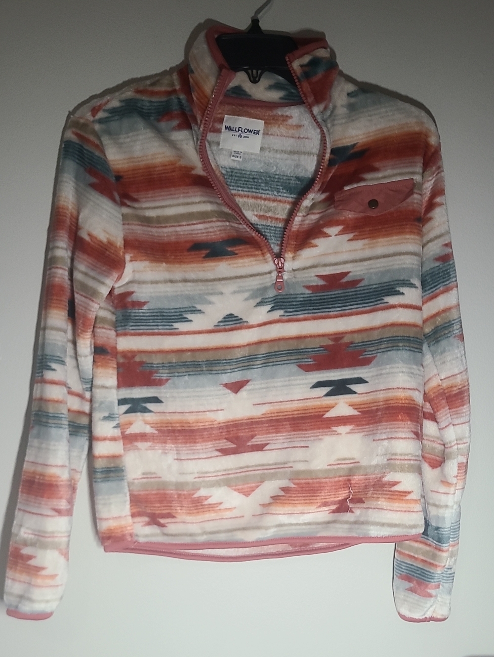2for20 - Wallflower Striped Aztec Half-Zip Pullover - Coral, Teal, Cream